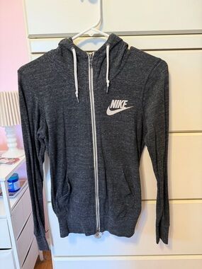 Nike Charcoal Gray Zip Hoodie with White Swoosh